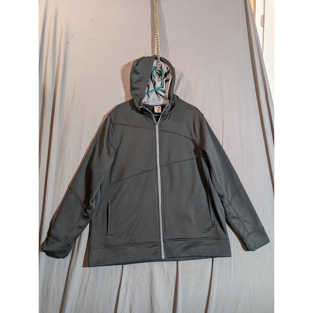 Russell Zip Up Hooded Jacket‎ Mens XL Rich Black Long Sleeve Pocket Polyester